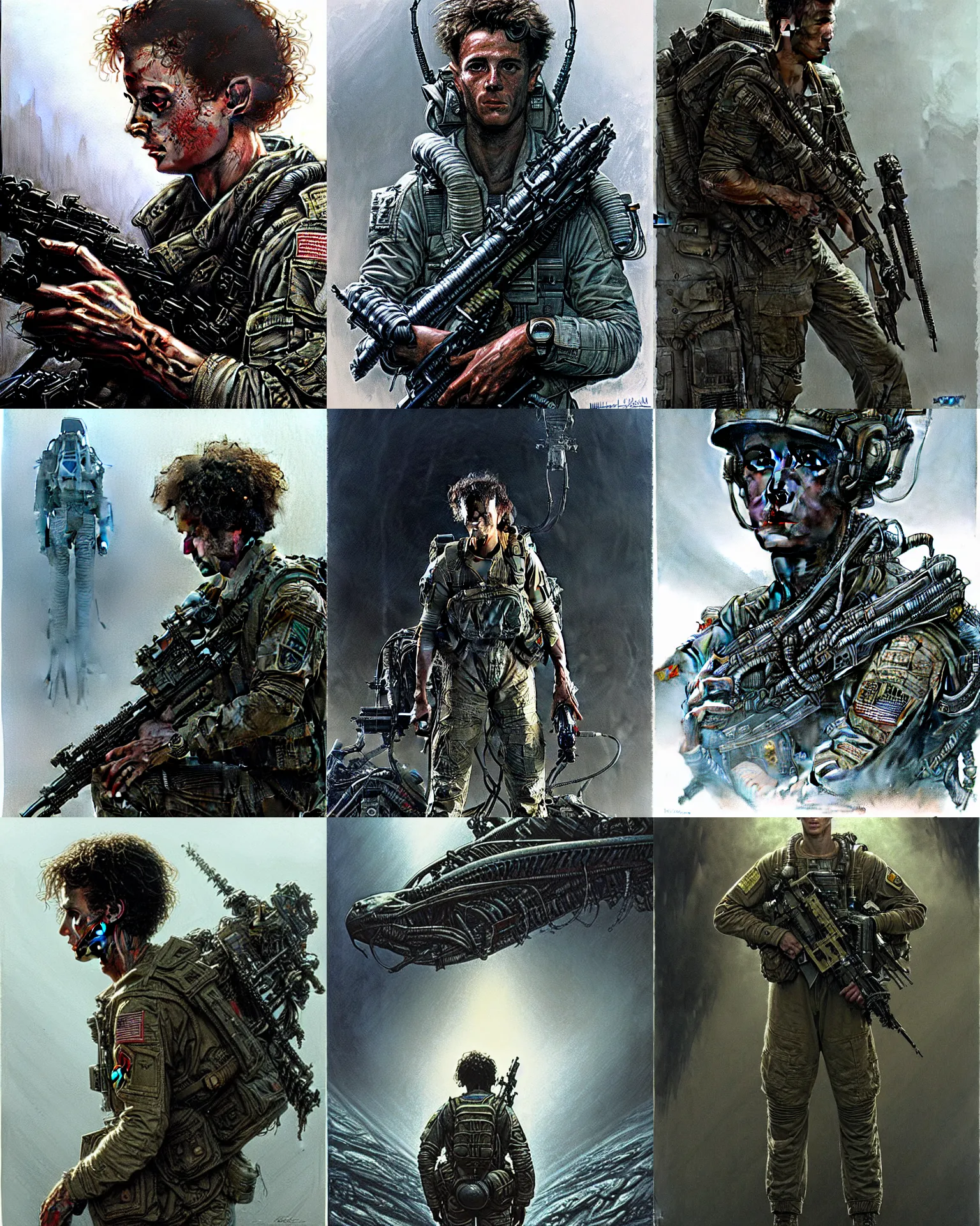 Prompt: private first class william l. hudson in the film aliens 1 9 8 6, concept art, intricate details, highly detailed by greg rutkowski, michael whelan and gustave dore