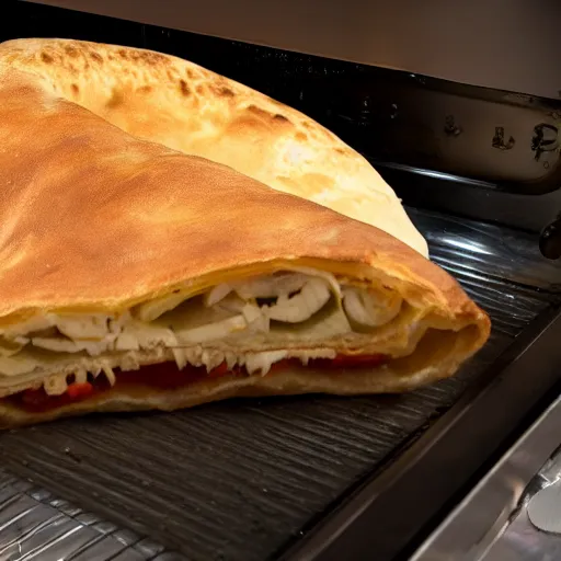 Image similar to al capone as a calzone being turned into a calzone as a calzone but still with the face of al capone being baked in an oven as a calzone, realistic, hyperrealistic, ultra realistic, real, real world, highly detailed, very detailed, extremely detailed, intricate details, 8 k resolution, hd quality