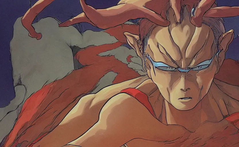 Image similar to the demon awoke from its slumber beneath the bed frame, digital painting masterpiece, haunting beautiful brush strokes, painted by Moebius and Hayao Miyazaki and Akira Toriyama