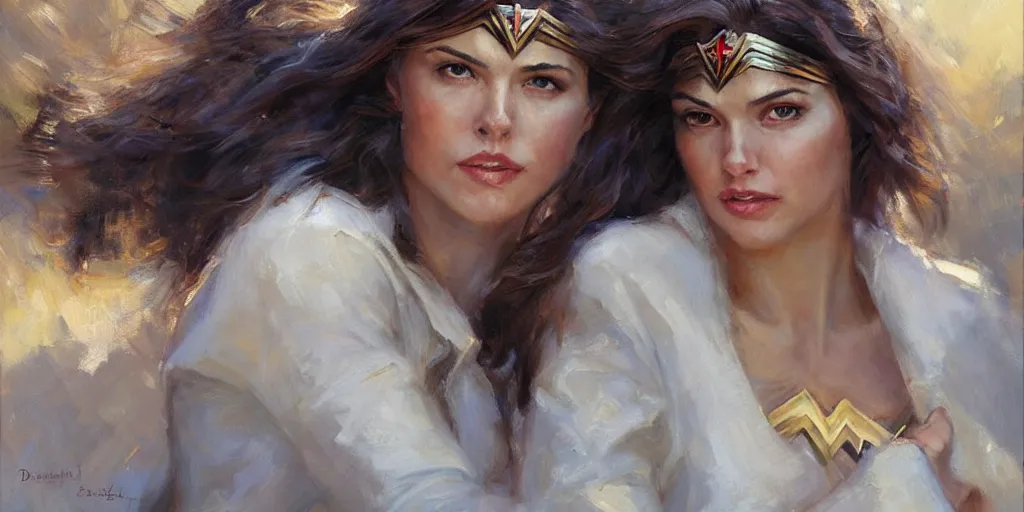 Image similar to Female portrait of Wonder Woman in the morning sun, Danile Gerhartz, oil painting