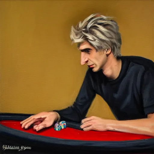 Image similar to xQc gambling , oil painting