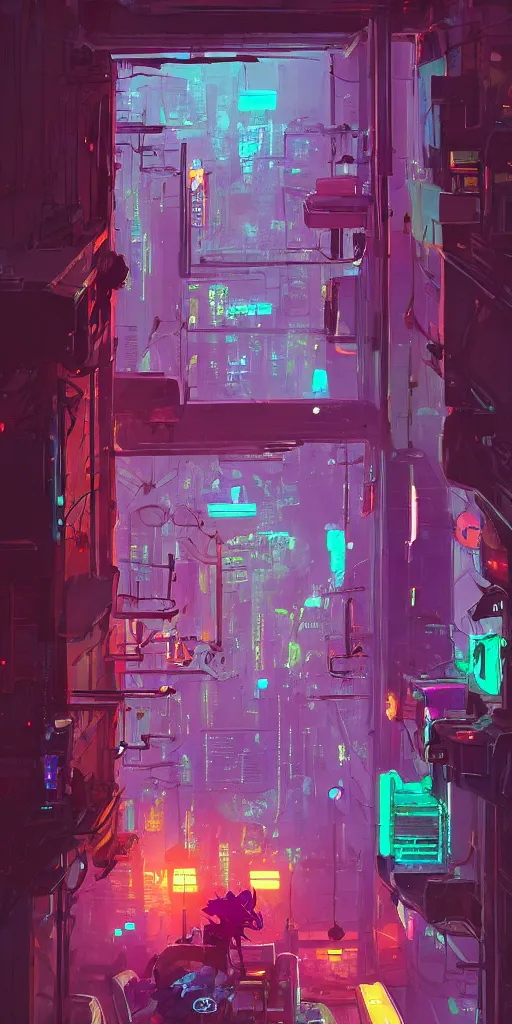 Image similar to one lush windowsill with plants inside of it, looking out to a cyberpunk rainy street with neon signs, interior of room frame, detailed digital concept art by anton fadeev and marc simonetti, trending on artstation