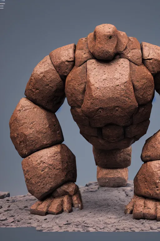 Prompt: a chunky brown rock golem made of hexagonal rocks with broad shoulders and a short thick neck, unreal engine, path tracing