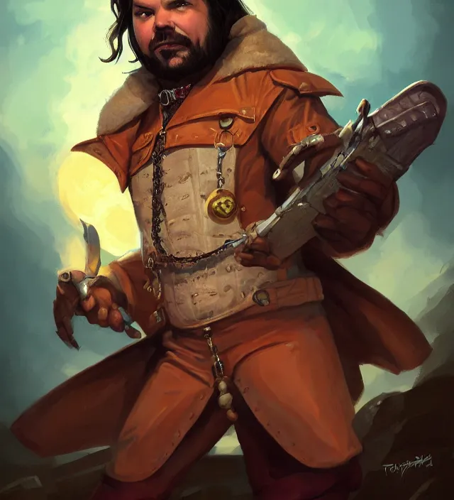 Prompt: matt berry as jackie daytona, dnd character art portrait, matte fantasy painting, deviantart artstation, by jason felix by steve argyle by tyler jacobson by peter mohrbacher, cinema