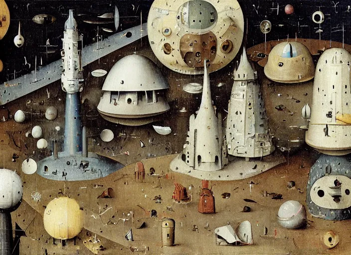 Image similar to an intricately detailed space colony by Hieronymus Bosch
