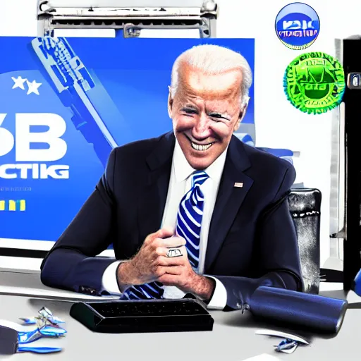 Image similar to joe biden building a PC, photo, 4k photoshop render