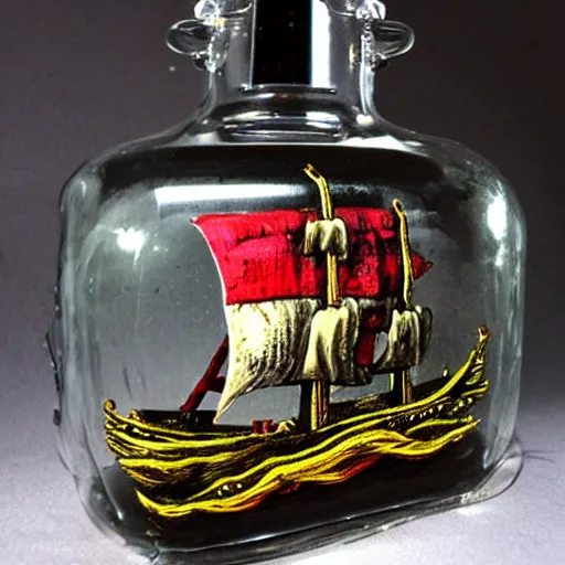 Prompt: pirateship in a bottle