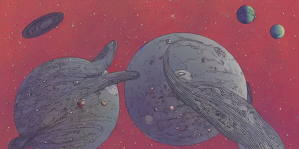 Prompt: illustration of space by moebius