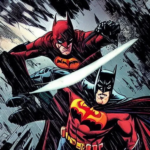 Prompt: “batman fighting the red hood in Gotham city n- 6”