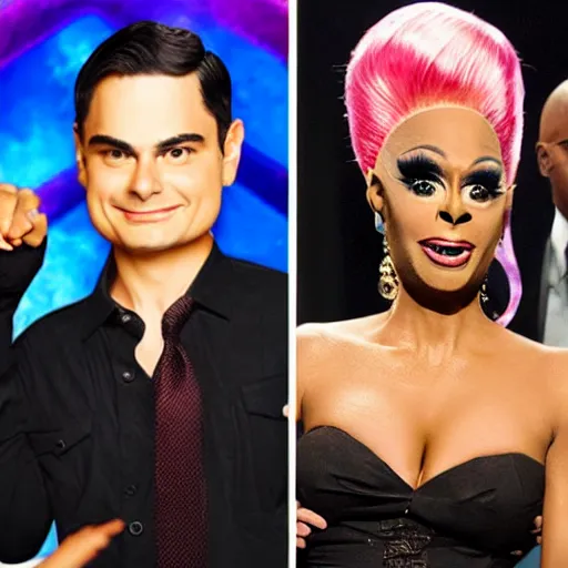 Image similar to ben shapiro in drag on ru paul's drag race