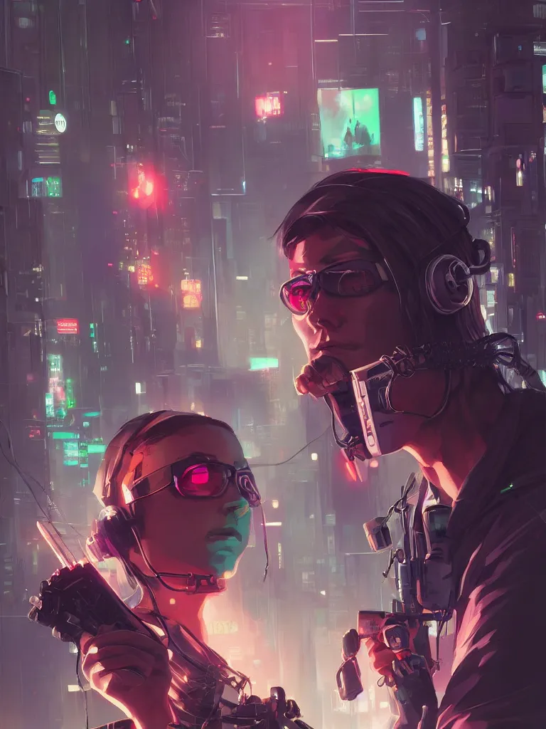 Image similar to cyberpunk hacker with server, lots of wires, art gta 5 cover, official fanart behance hd artstation by jesper ejsing, by rhads, makoto shinkai and lois van baarle, ilya kuvshinov, ossdraws