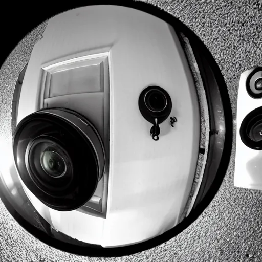 Image similar to walter white from the perspective of a ring doorbell camera, night, fisheye lens,