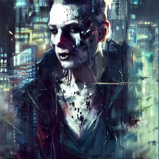 Image similar to a cyberpunk noir detective, skulls, wires cybernetic implants, machine noir grimcore in cyberspace photoreal, atmospheric by jeremy mann francis bacon and agnes cecile, ink drips paint smears digital glitches