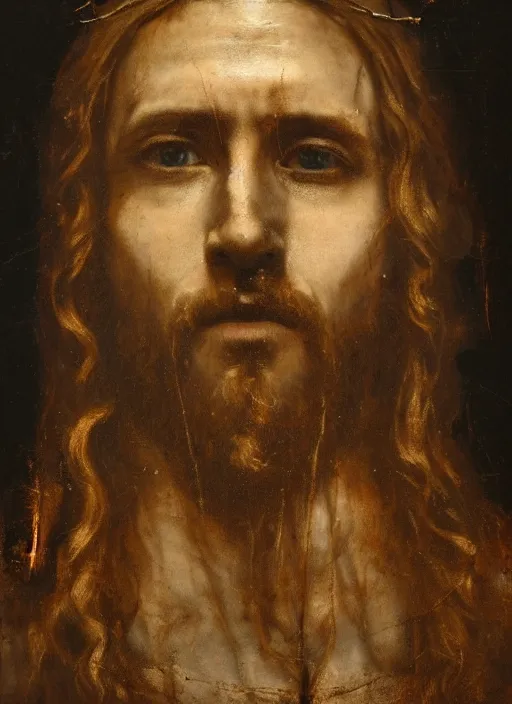 Image similar to portrait of jesus christ wearing a crown of thorns, by nicola samori, painting, 8 k, high detail