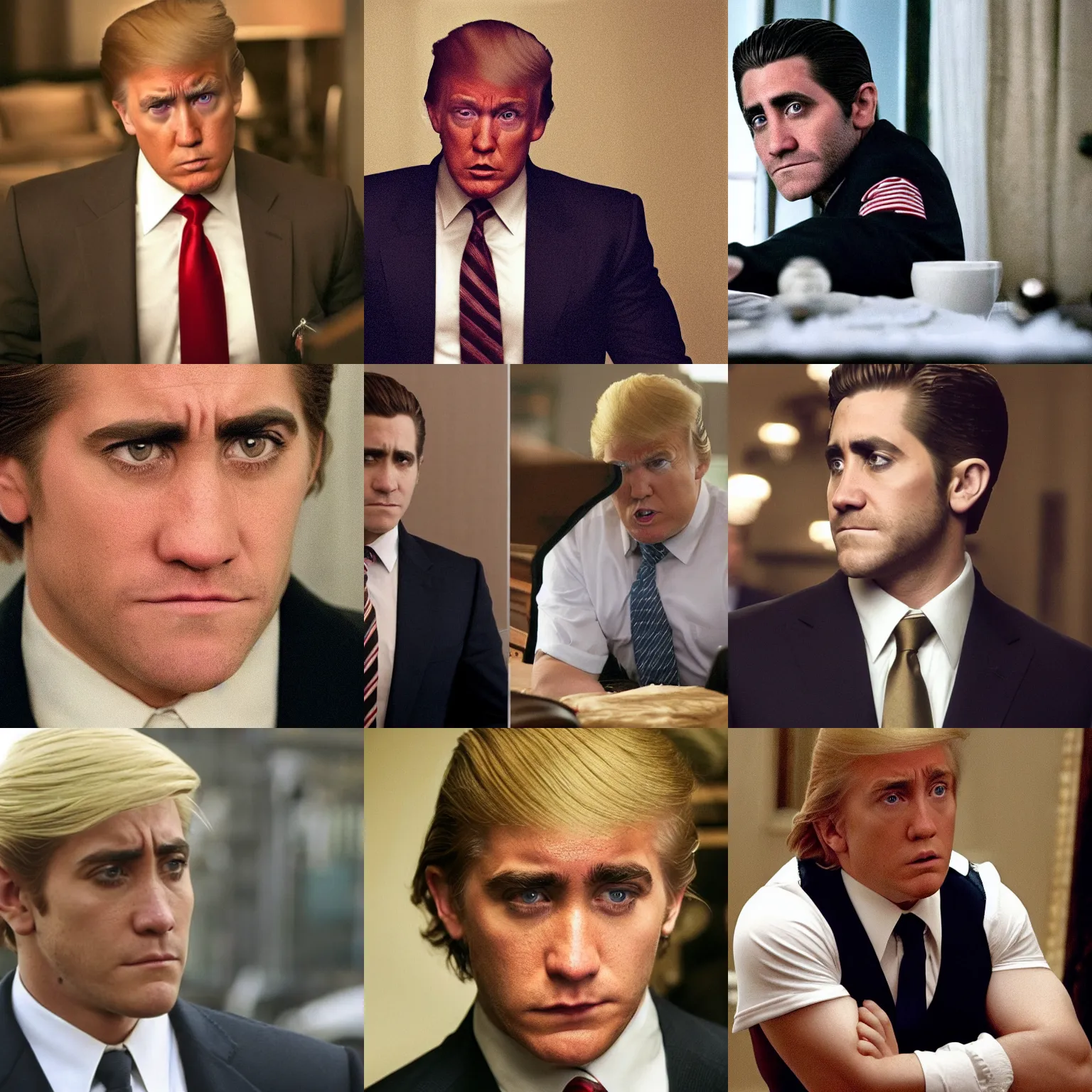 Prompt: jake gyllenhaal portrays donald trump, still from the sopranos ( 2 0 0 4 ), cinematic