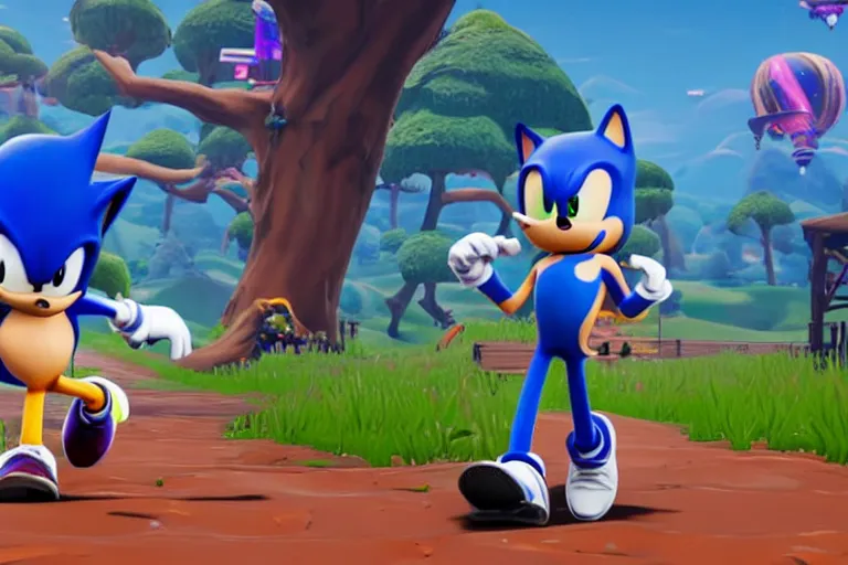 Image similar to sonic doing fortnite dances