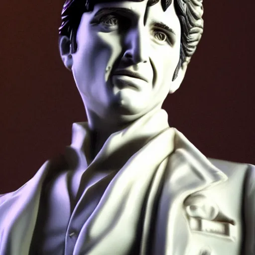 Prompt: tony montana marble statue, 4k, photorealistic, hd