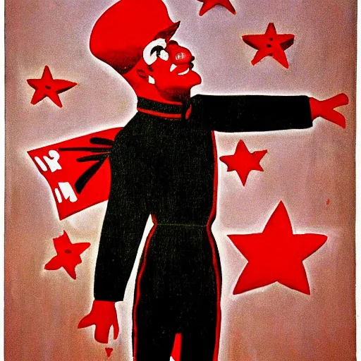 Prompt: communist clown painting, soviet propaganda style, poster, portrait