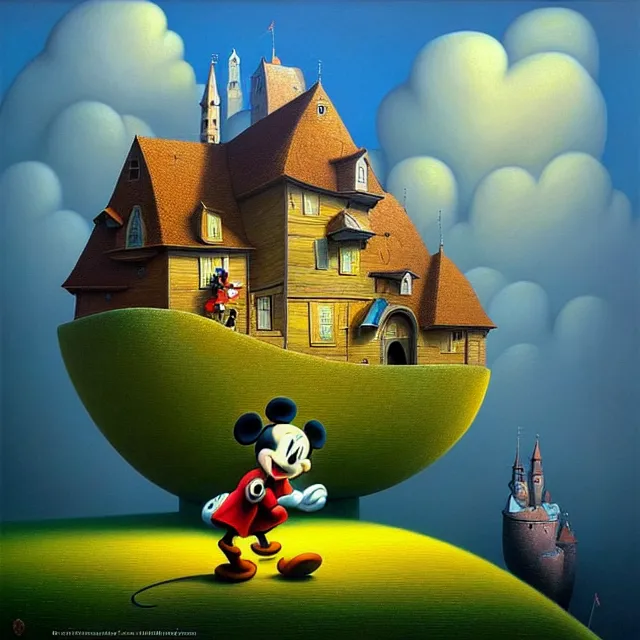 Image similar to gediminas pranckevicius an oil on canvas portrait painting of mickey mouse, surrealism, surrealist, cosmic horror, rob gonsalves, high detail