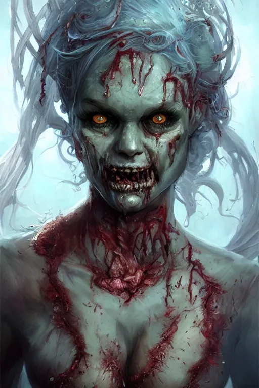 Image similar to zombie mermaid, d & d, fantasy, portrait, highly detailed, headshot, digital painting, trending on artstation, concept art, sharp focus, illustration, art by artgerm and greg rutkowski and magali villeneuve