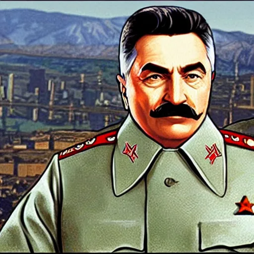 Prompt: joseph stalin in gta loading screen, centered,