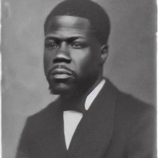 Image similar to photograph of kevin hart, male, 1 9 0 0 s, 1 9 1 0 s, grainy, slightly blurry, faded, realistic face