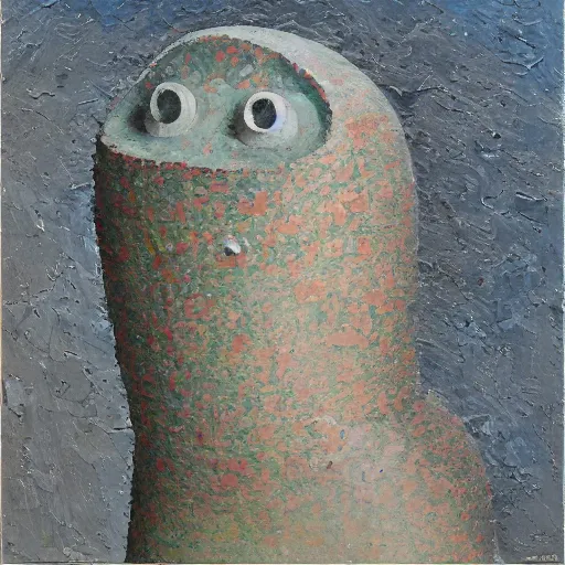 Prompt: a detailed impasto painting by shaun tan and leonard baskin of an abstract forgotten sculpture by the caretaker and ivan seal