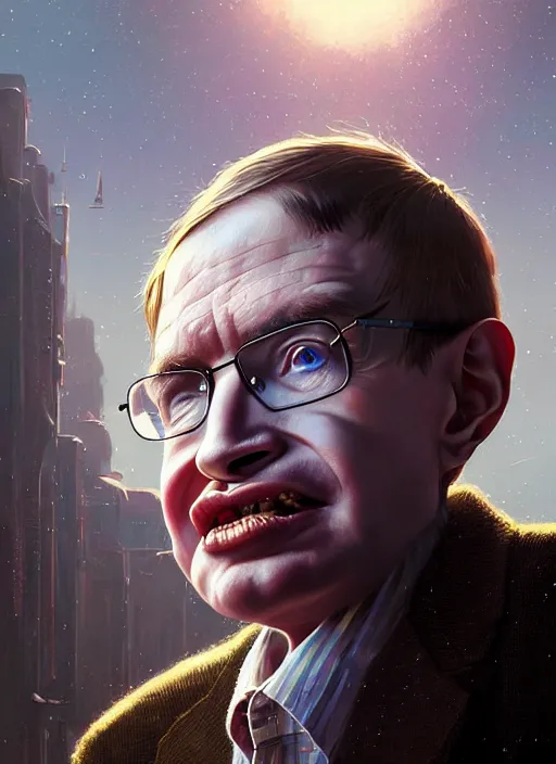 Image similar to highly detailed portrait stephen hawking in gta v, stephen bliss, unreal engine, fantasy art by greg rutkowski, loish, rhads, ferdinand knab, makoto shinkai and lois van baarle, ilya kuvshinov, rossdraws, tom bagshaw, global illumination, radiant light, detailed and intricate environment