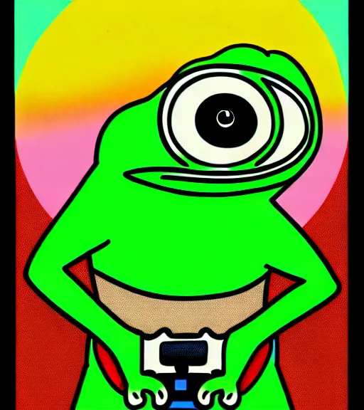 Image similar to portrait of pepe the frog in summer dawn, in comic style by matt furie, positive atmosphere, cool vibes, bao phan, deep depth field, masterpiece, cinematic composition, hyper - detailed, hd, hdr