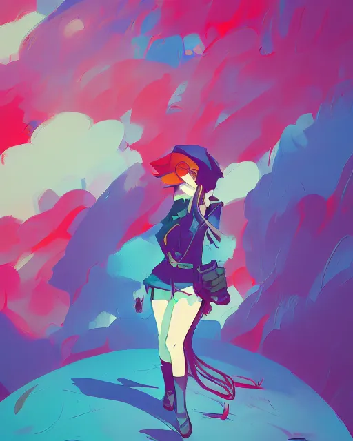 Image similar to girl with beret, colored manga panel, drawn by Anton Fadeev