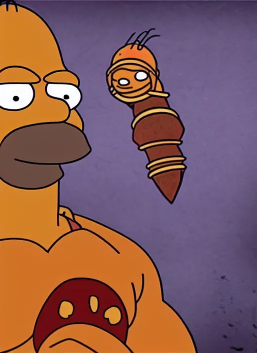 Image similar to Homer Simpson depicted as Kratos God of War, high detailed official artwork