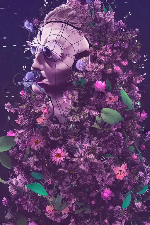 Image similar to night sky full of flowers, cyberpunk art, floating detailes, leaves by miyazaki, kenneth blom, mental alchemy, pablo amaringo, naudline pierre, contemporary art, hyper detailed, photorealistic,