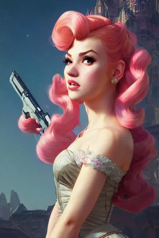 Image similar to gta 5 princess peach profile picture by greg rutkowski, dynamic pose, intricate, futuristic, fantasy, elegant, by stanley artgerm lau, greg rutkowski, thomas kindkade, alphonse mucha, loish, norman rockwell, fantasy lut, asymmetric, long hair, retro computer graphics, video game, fluid lines,