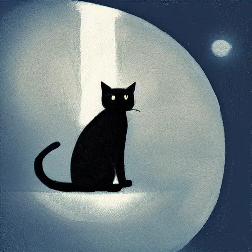 Image similar to “A black cat on top of a building at night with a full moon in the style of Vincent Van Vogh”