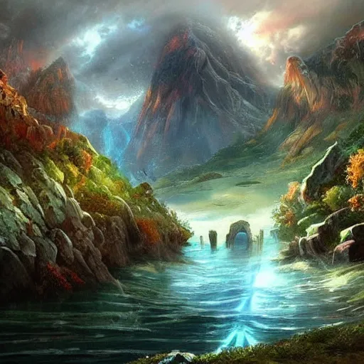 Image similar to a very beautiful stunning scenic landscape, fantasy, concept art