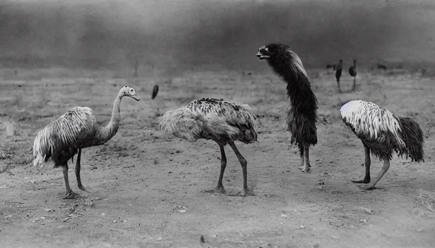 Image similar to the war of 1920 between the ostrich and the chicken army, 4k photography award winning,