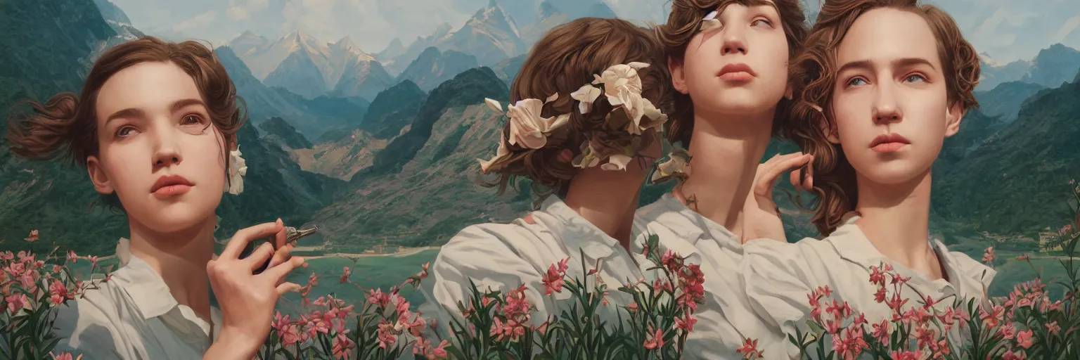 Prompt: a beautiful scenic painting by artgerm and spike jonze and wes anderson and wlop
