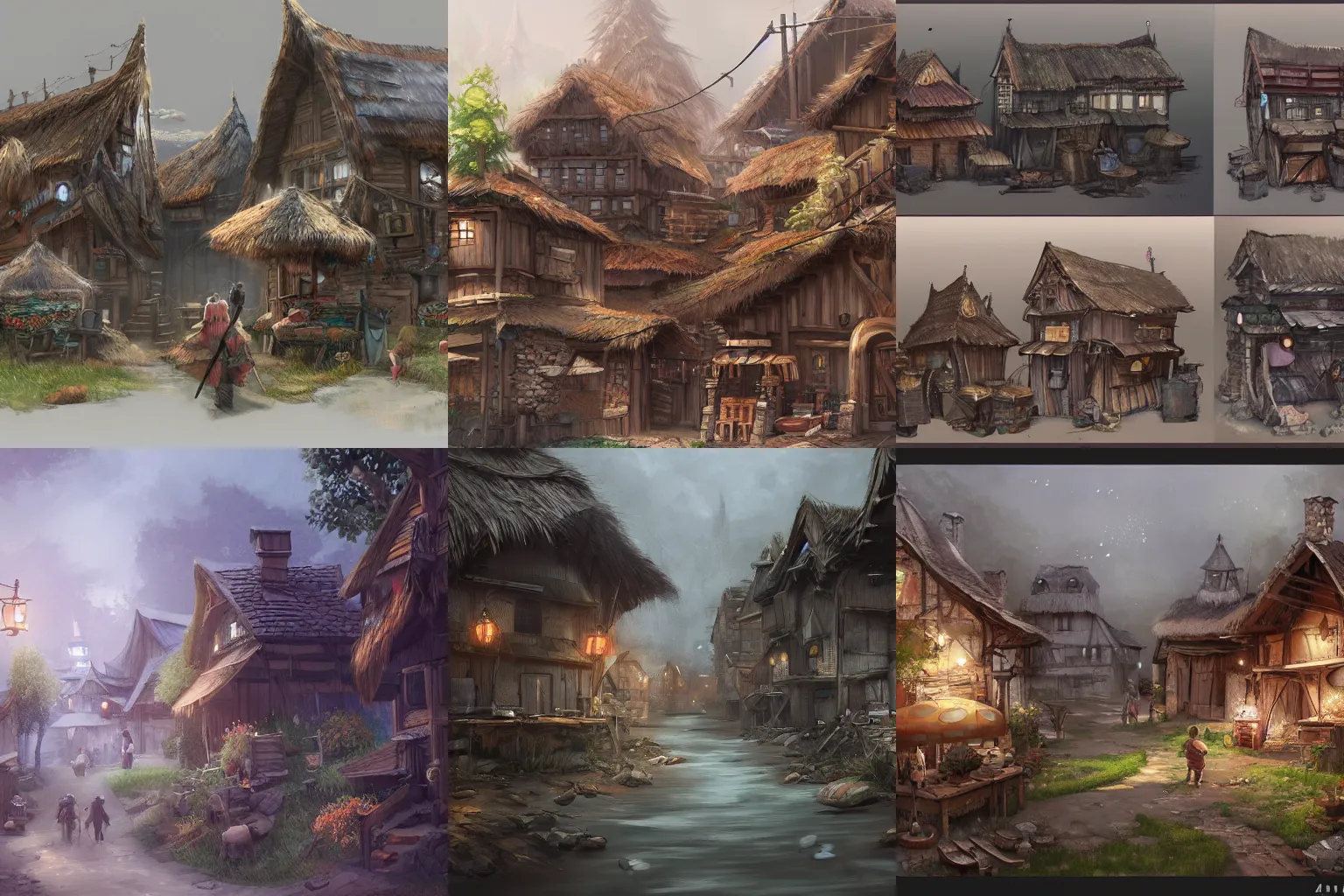 Prompt: Village, concept art by Natasha Tan, highly detailed, ultra detailed, ultra realistic, trending on artstation