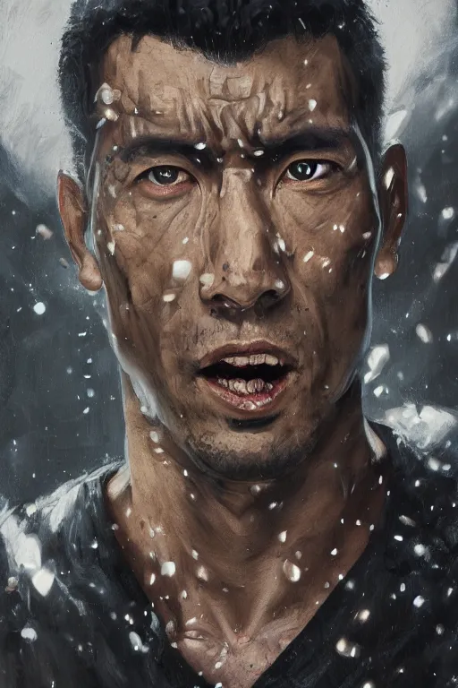 Image similar to oil portrait of goko the punisher, epic, cinematic, highly detailed