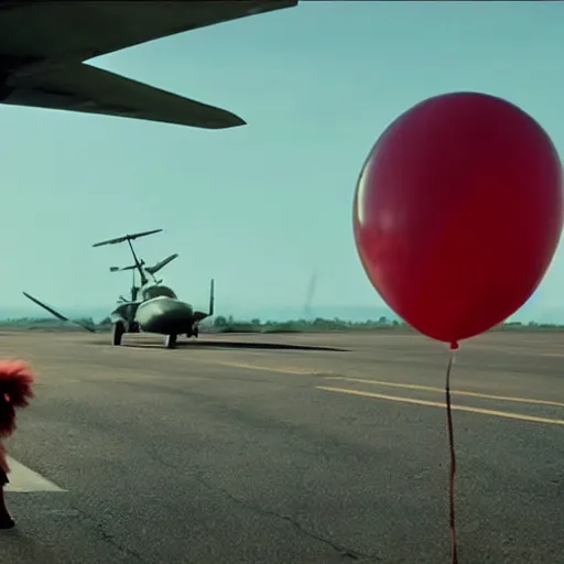 Prompt: Pennywise the Clown from It (2017) as a background cameo in Top Gun Maverick (2022)