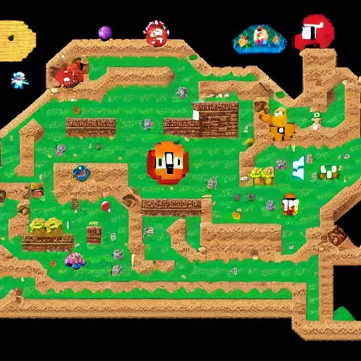 Prompt: super mario world map, liminal space