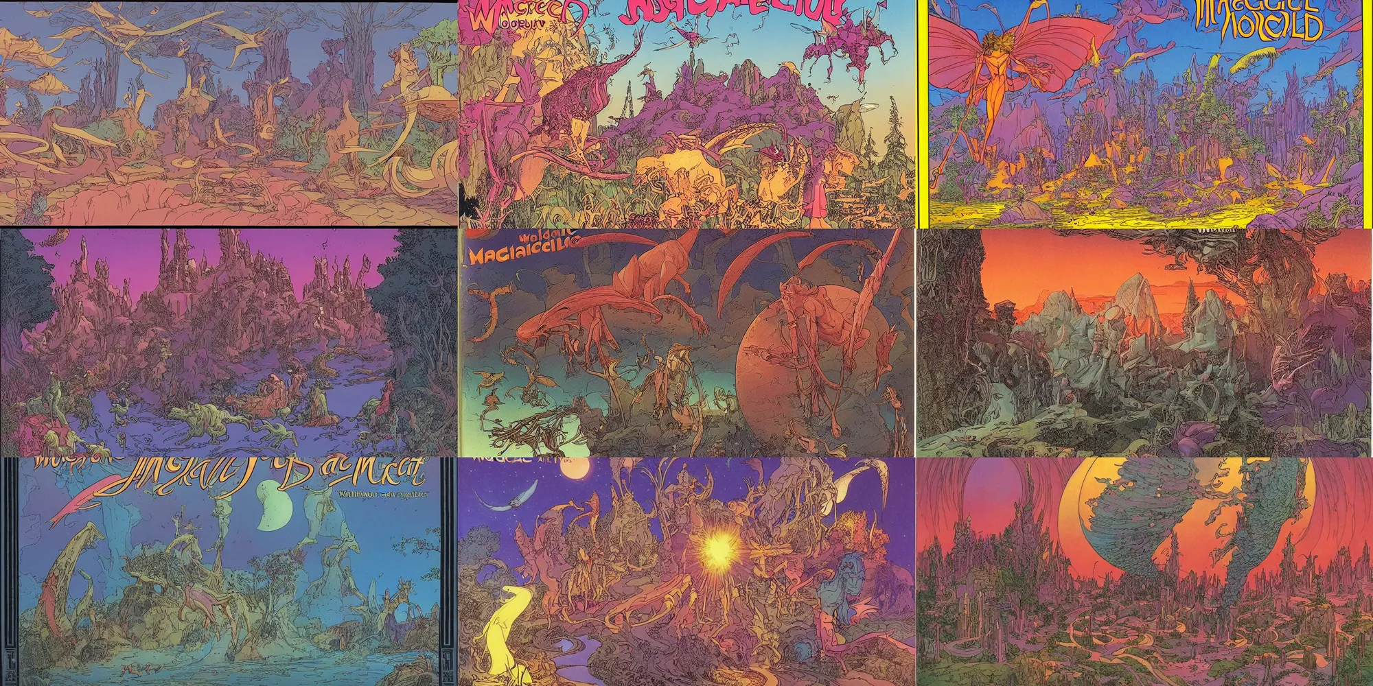 Prompt: magical world by william hart and moebius