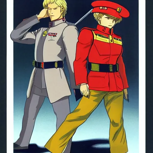 Prompt: a portrait of char aznable and garma zabi , drawn by Yoshikazu Yasuhiko, gundam, 0079, gto