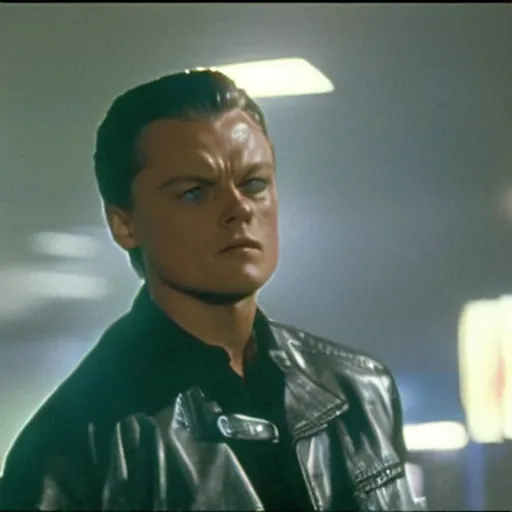 Prompt: film still of leonardo di caprio as t - 1 0 0 0 walking through bars in hospital scene in terminator 2