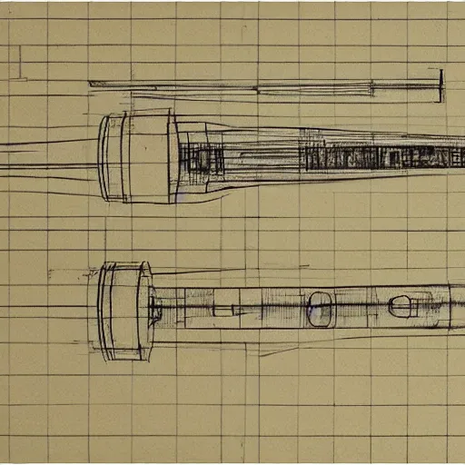 Image similar to technical drawing of a lightsaber from Leonardo da Vinci