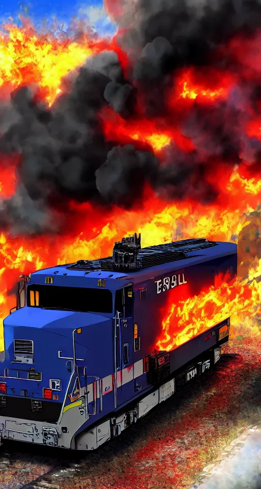 Image similar to high quality anime-style image of a USPS LLV on fire, 4k, digital art, wallpaper