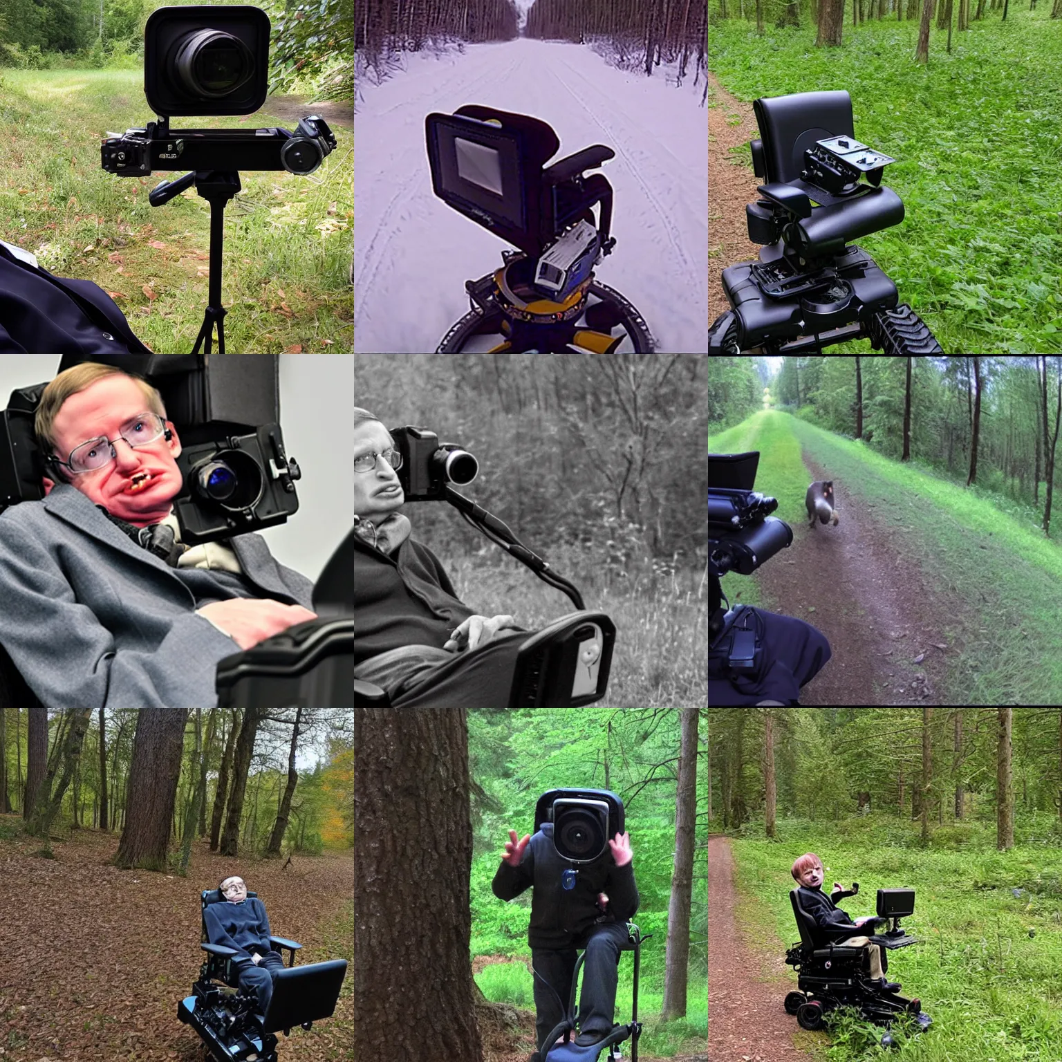 Prompt: trail cam footage of stephen hawking