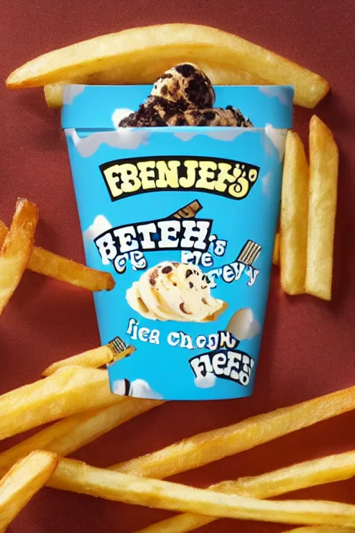 Image similar to french fries flavoured ben and jerry's ice cream, product photo, professional