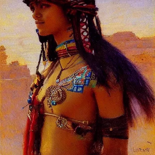 Image similar to tuareg girl in traditional clothes, gaston bussiere