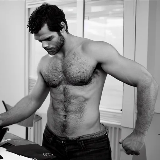 Prompt: shirtless hunky henry cavill building a computer, detailed, by tom of finland